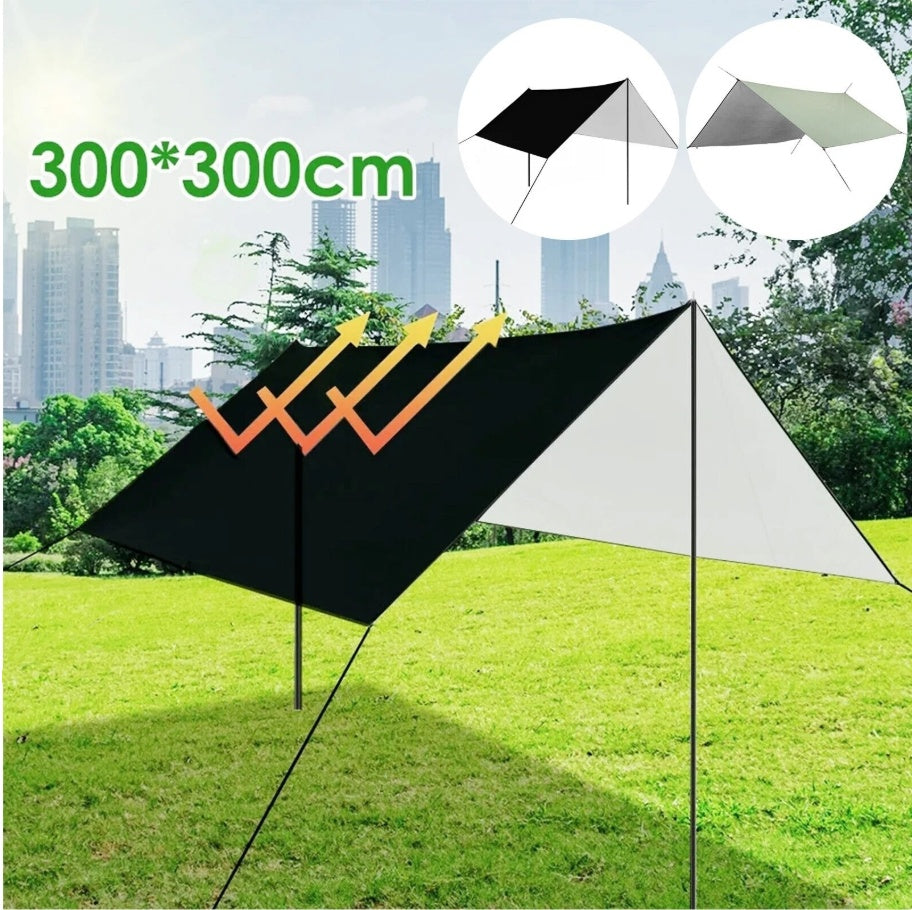 3x3 M Tarpaulin Waterproof Camping Tarp Shelter Tent Awning With Poles Kit UK