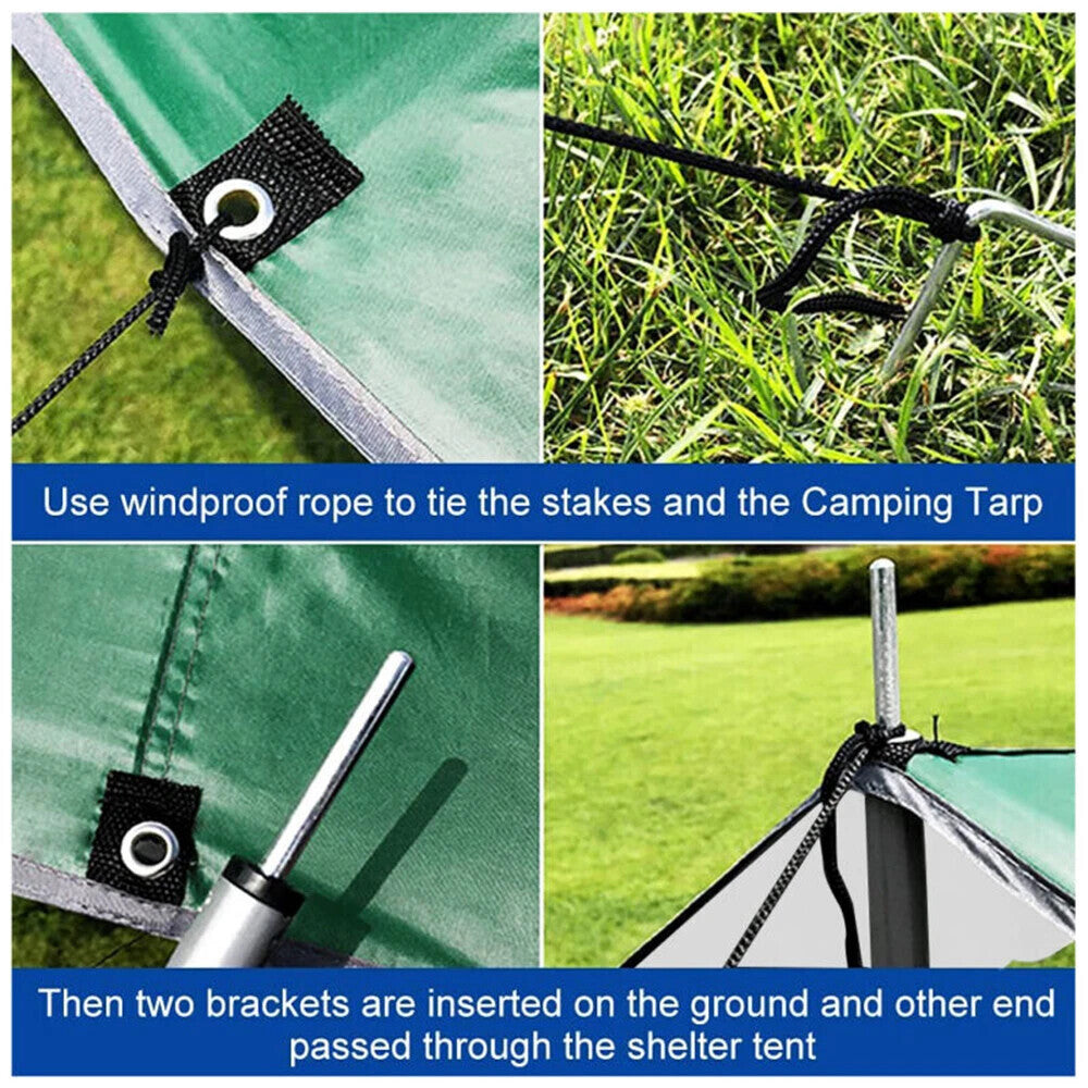 3x3 M Tarpaulin Waterproof Camping Tarp Shelter Tent Awning With Poles Kit UK