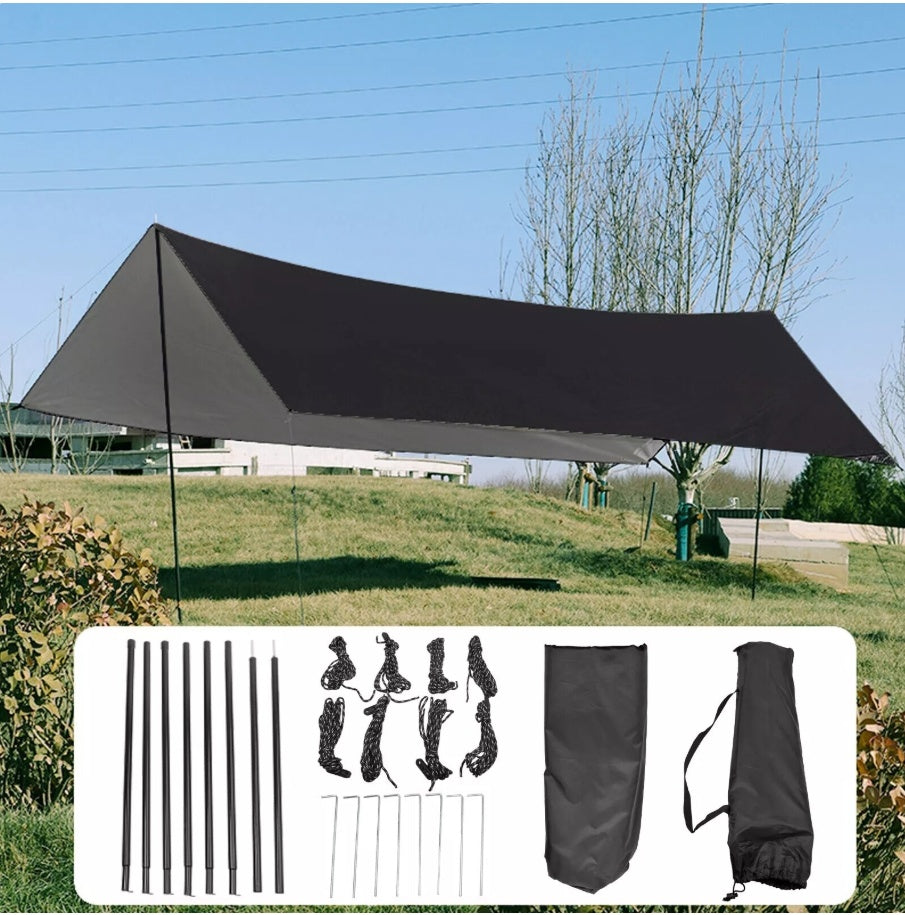 3x3 M Tarpaulin Waterproof Camping Tarp Shelter Tent Awning With Poles Kit UK