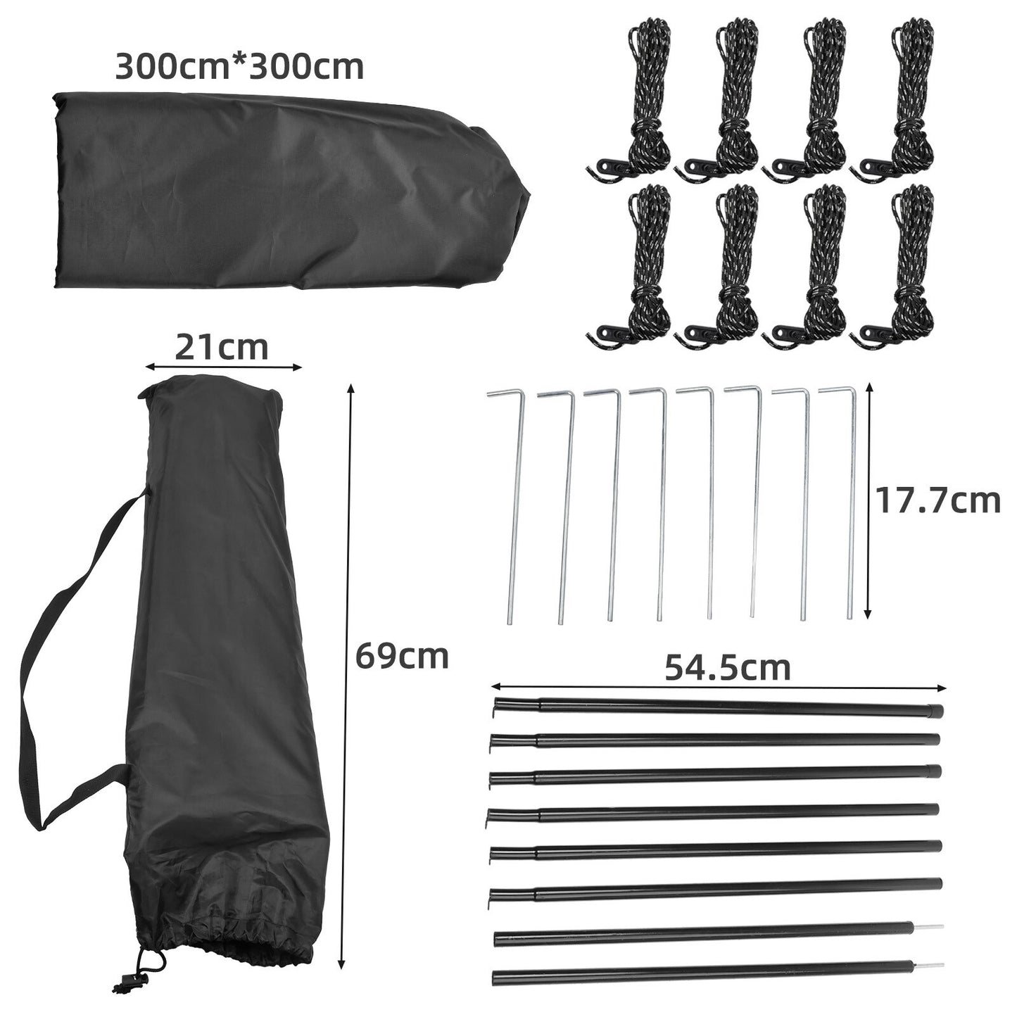 3x3 M Tarpaulin Waterproof Camping Tarp Shelter Tent Awning With Poles Kit UK