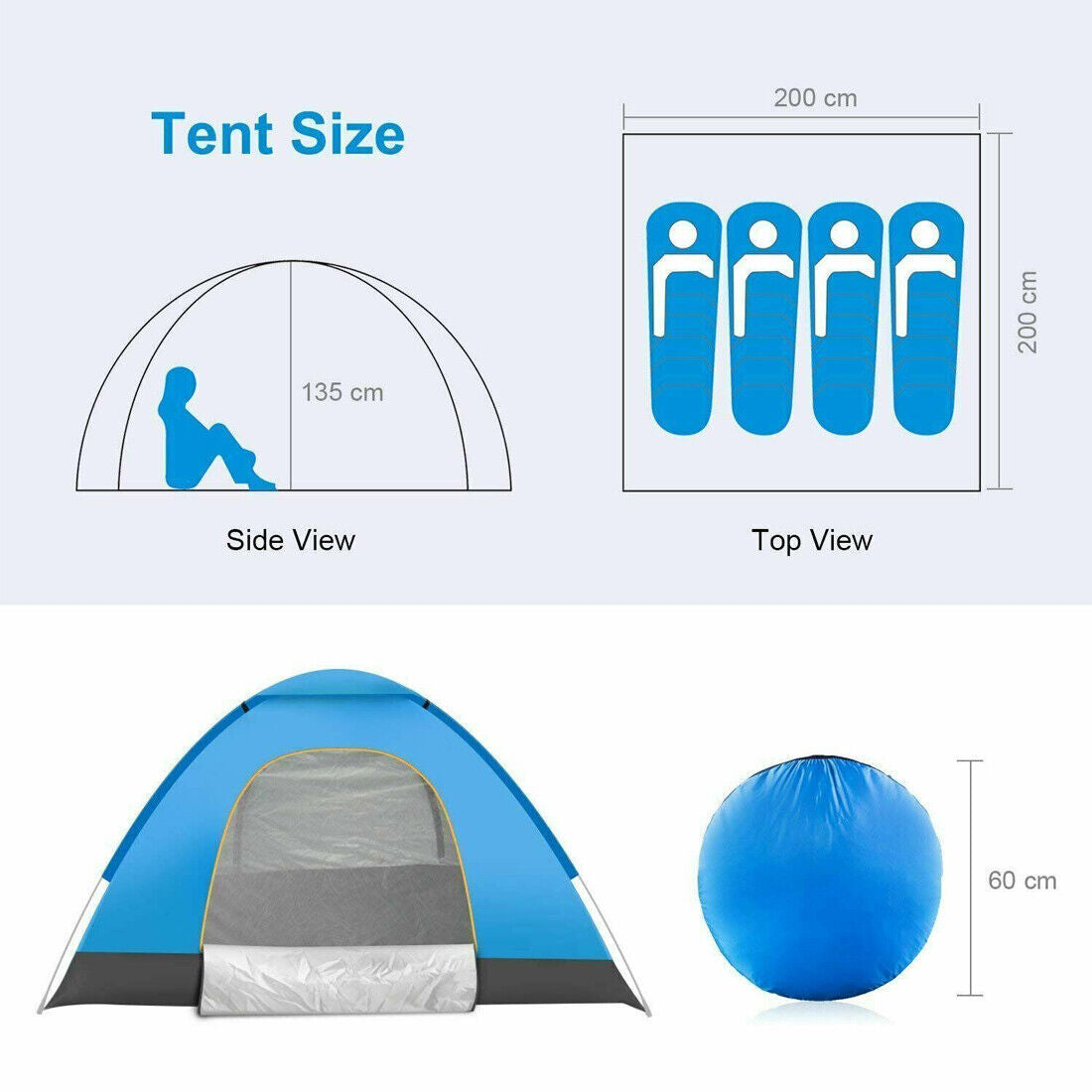 3-4 Person Automatic Up Outdoor Hiking Camping Tent Waterproof UV Protection