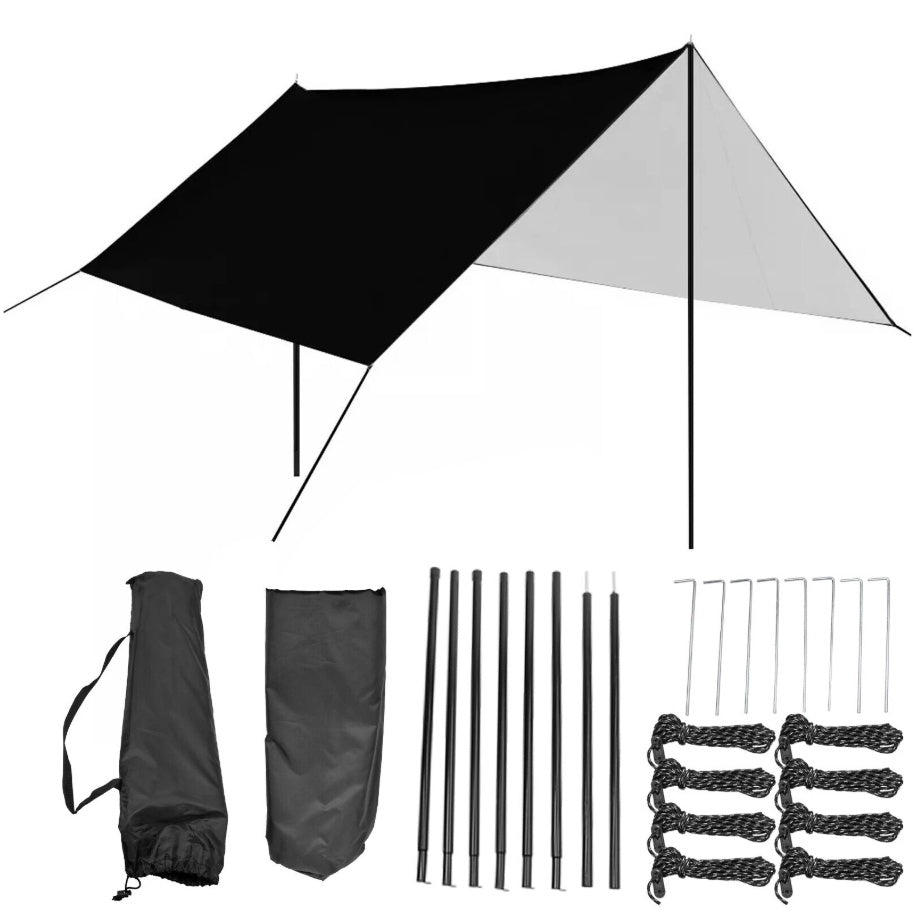 3x3 M Tarpaulin Waterproof Camping Tarp Shelter Tent Awning With Poles Kit UK