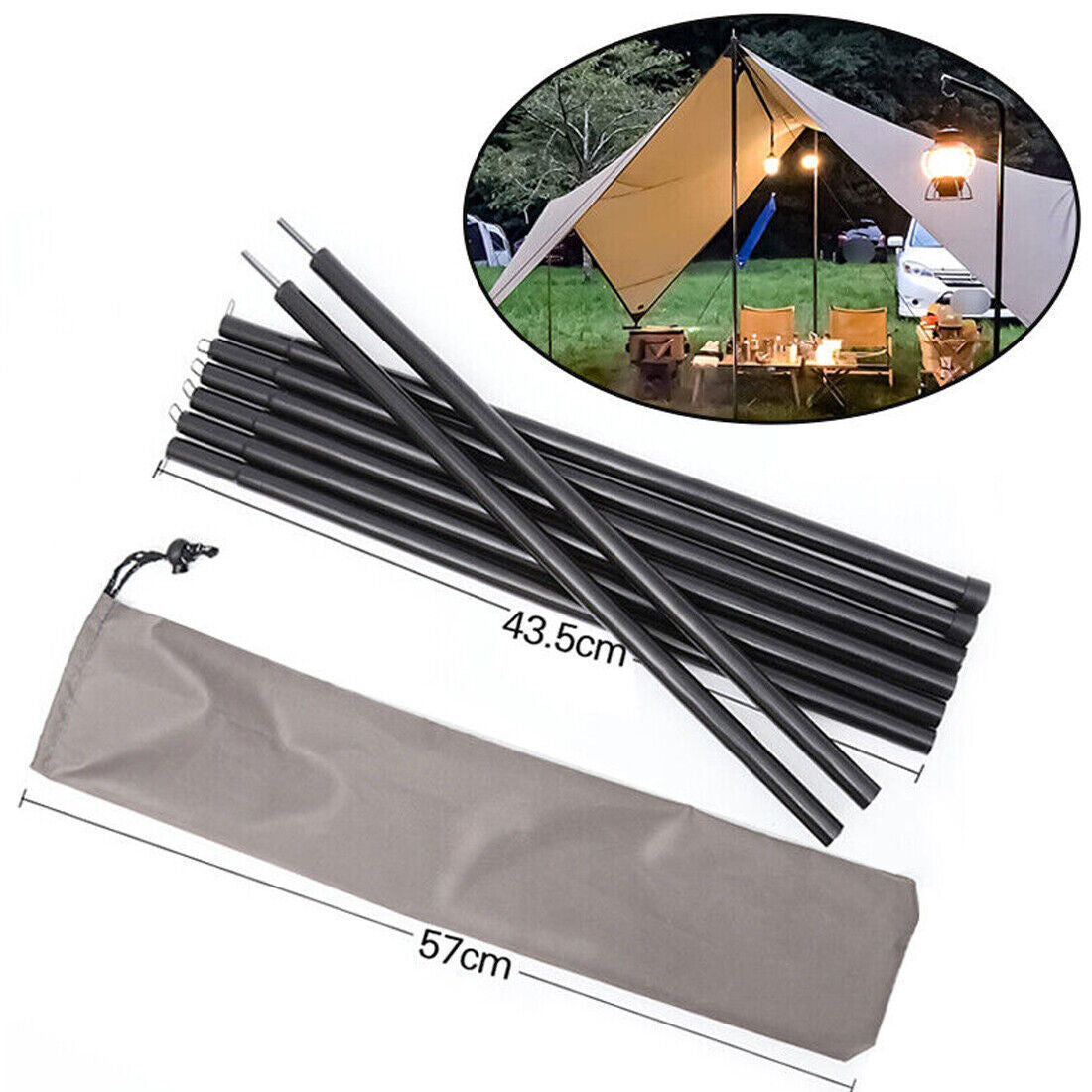 2x200cm Universal Telescopic and adjustable Steel poles for Awnings, Canopy’s and Tarps